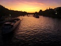 A view of the River Seine in Paris at dusk showing a sunset Royalty Free Stock Photo