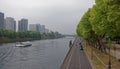 View of the River Seine and the Rive de Seine Park. On the river