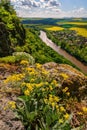 View with river at sunset in mountain. Spring landscape in Slovakia, Hron river. Royalty Free Stock Photo