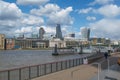 A view of Thames river and skyscrapers.