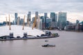 View from the river Thames over Millennium dome or O2 Arena in London.