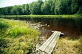 View of the river in the village in the summer in the north of Russia.