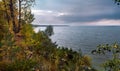 View of the river Volga (Russia, Ulyanovsk region) in the fall, overcast night