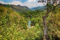 The view of river and Waterfall El- Nicho and trees and mountains in Cuba Royalty Free Stock Photo