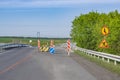 View of the road blocked by road signs and concrete fences