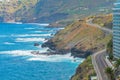 View on the road on the cliff and rocky shore of Puerto de la Cruz, Tenerife, Canary Islands, Spain