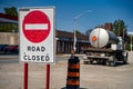View of road closed sign at construction site Royalty Free Stock Photo
