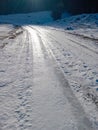 View of road covered with ice and snow during winter time, danger concept Royalty Free Stock Photo