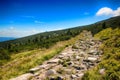 The view on the road Czech and polish friendship in National park Krkonose Royalty Free Stock Photo