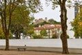 View from a road fence to the historic buildings of Leiria city Royalty Free Stock Photo