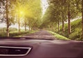 View of the road and forest through the windshield of the car Su Royalty Free Stock Photo