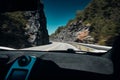 A view of the road from a moving  sport car Royalty Free Stock Photo