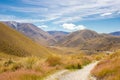 View with a road near Lindis valley, New Zealand Royalty Free Stock Photo