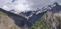 View from Roads of Zojila pass (11,000ft.) during the month of June.Melting snow and mountains Royalty Free Stock Photo