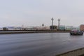 St. Petersburg, Russia, February 10, 2024. Embankment of the Neva River, view from the bridge. Royalty Free Stock Photo