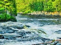 Roaring water cascade on a river bend Royalty Free Stock Photo