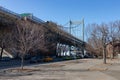 View of the Robert F. Kennedy Bridge from an Empty Park in Astoria Queens New York