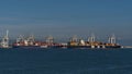 View of Roberts Bank Superport, located in the Strait of Georgia and part of Vancouver Harbour, with container ships.