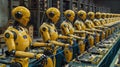 Robots assembling electronics in a factory production line generated with AI
