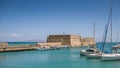 View on a Rocca a Mare fortress and port with boats in Heraklion, Crete island, Greece Royalty Free Stock Photo