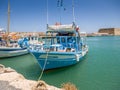 View on a Rocca a Mare fortress and port with boats in Heraklion, Crete island, Greece, 18 july 2019 Royalty Free Stock Photo