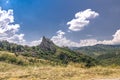 View of the Roccascalegna castle in Abruzzo, Italy