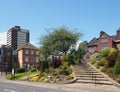 View of the rochdale conservation area with old buildings and the pioneers co-operative store in toad lane now a museum Royalty Free Stock Photo