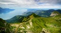 View from Rocher de Naye, Switzerland, towards Lake Leman. Royalty Free Stock Photo