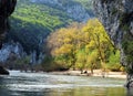 View Through The Rock Arch Pont D`Arc To The River Ardeche In The Canyon Of The Gorges De L`Ardeche Royalty Free Stock Photo