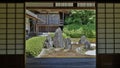 View of the rock garden from a traditional Japanese house Royalty Free Stock Photo