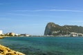View at Rock of Gibraltar via Mediterrian sea from Spain seaside
