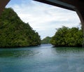 Rock Islands of Palau framed by a boat window