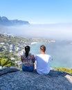 view from The Rock viewpoint in Cape Town over Campsbay, view over Camps Bay with fog over the ocean Royalty Free Stock Photo