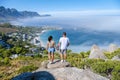 view from The Rock viewpoint in Cape Town over Campsbay, view over Camps Bay with fog over the ocean Royalty Free Stock Photo