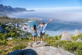 view from The Rock viewpoint in Cape Town over Campsbay, view over Camps Bay with fog over the ocean Royalty Free Stock Photo