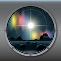 View from rocket or ship porthole on a planet in space Royalty Free Stock Photo