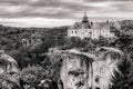 View of the rocks and medieval castle in Bohemian Paradise Czech: Cesky Raj in Bohemia region in Czech Republic Royalty Free Stock Photo