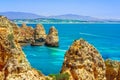 View on rocks called Farol da Ponta da Piedade - coast of Portugal, Algarve