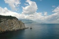 View of the rocks of the city of Yalta. Rock sail. Seascape. Outlier rock near the city of Yalta, Crimea. Rock in the Royalty Free Stock Photo