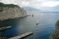 View of the rocks of the city of Yalta. Rock sail. Seascape. Outlier rock near the city of Yalta, Crimea. Rock in the Royalty Free Stock Photo