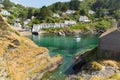 View from rocks at entrance to Polperro Cornwall England