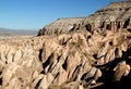 View of the rocks of the Rose Valley between the towns of Goreme and Cavusin in Cappadocia, Turkey