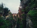 View of rocky canyons and New Bridge of Ronda spanish city, Spain