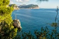 View of the rocky cape in the resort town of Petrovac.