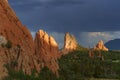 View of the rocky cliffs in the Garden of the Gods in Colorado Springs on a sunrise Royalty Free Stock Photo