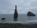 View of rocky formation Ilheus da Ribeira da Janela at rocky beach on the north coast of Madeira island Portugal near Royalty Free Stock Photo