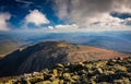 View of the rocky, rugged White Mountains from the summit of Mount Washington, New Hampshire.