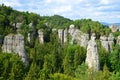 View on rocky sandstone formations in Hruba Skala, Czechia. Royalty Free Stock Photo