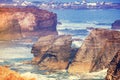 View of the rocky seashore. As Catedrais beach. Galicia, Spain Royalty Free Stock Photo