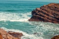 View of the rocky seashore. Galicia, Spain Royalty Free Stock Photo